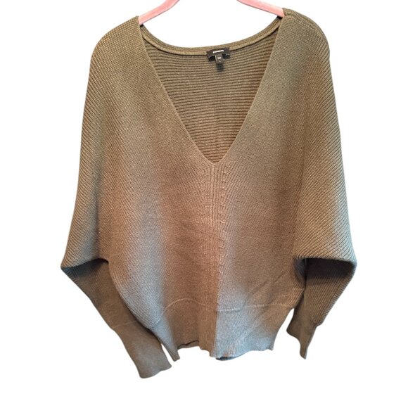 Express Green V-Neck Knit Sweater LARGE Women’s Long Sleeve Pullover Midweight - Picture 3 of 5